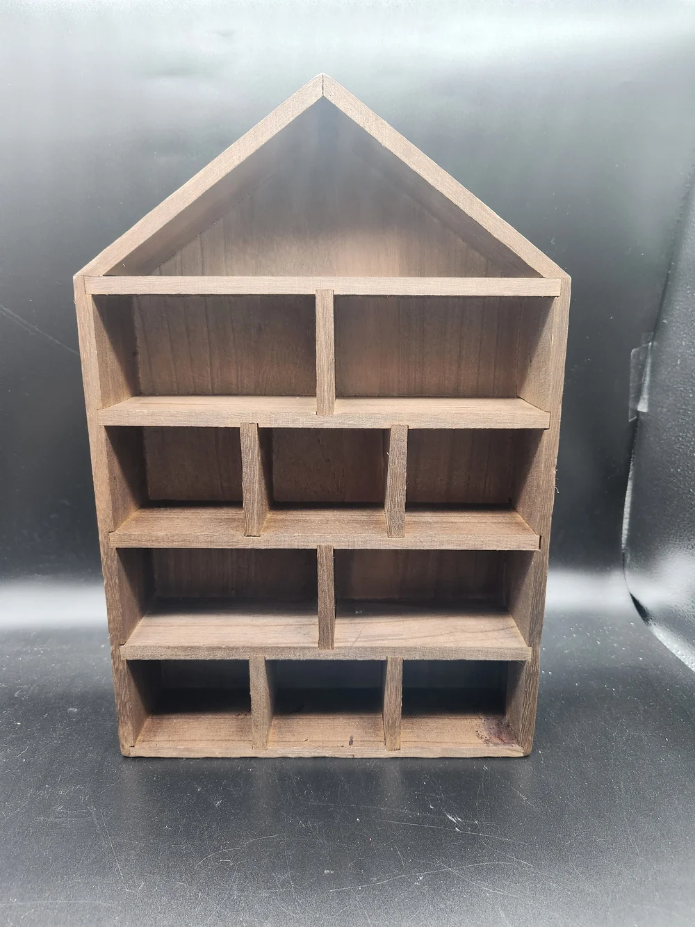 Wooden House-Shaped Wall Shelf - Brown